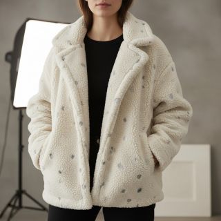 Stofă palton TEDDY Tossed hearts silver