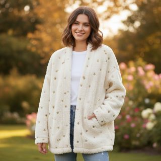 Stofă palton TEDDY Tossed hearts gold