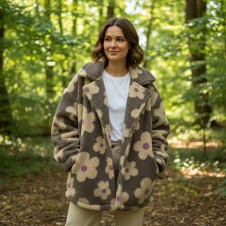 Stofă palton TEDDY JACQUARD Flowers taupe/beige