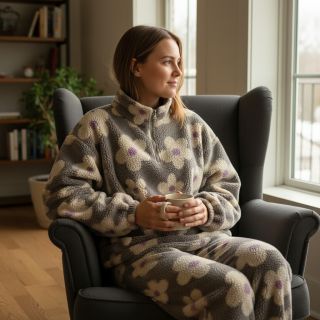 Stofă palton TEDDY JACQUARD Flowers taupe/beige