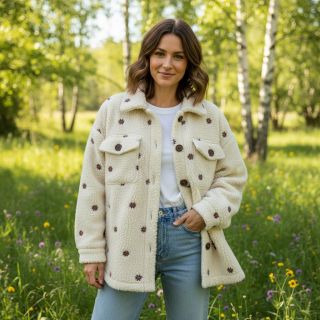 Stofă palton TEDDY EMBROIDERY Mini ecru