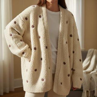 Stofă palton TEDDY EMBROIDERY Mini ecru