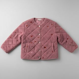 Stofă palton EMBROIDERY Little mushrooms old pink