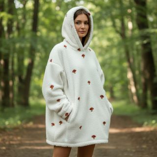 Stofă palton EMBROIDERY Little mushrooms off white