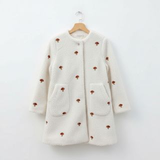 Stofă palton EMBROIDERY Little mushrooms off white