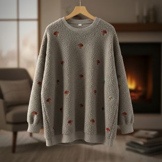 Stofă palton EMBROIDERY Little mushrooms pebble