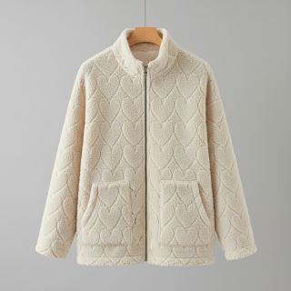 Stofă palton TEDDY Hearts in hearts ecru