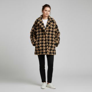 Stofă palton TEDDY JACQUARD PIED DE POULE camel