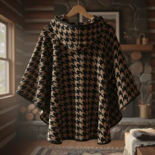 Stofă palton TEDDY JACQUARD PIED DE POULE camel