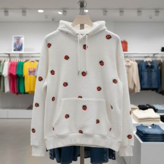 Stofă palton TEDDY EMBROIDERY Strawberries off white