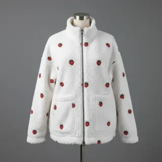 Stofă palton TEDDY EMBROIDERY Strawberries white