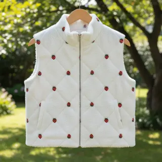 Stofă palton TEDDY EMBROIDERY Strawberries white