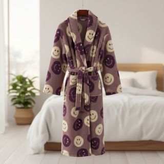 Stofă palton TEDDY JACQUARD Happy faces mauve