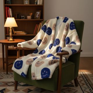 Stofă palton TEDDY JACQUARD Happy faces ecru