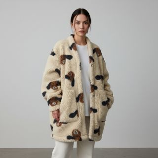 Stofă palton TEDDY JACQUARD Dogs brown