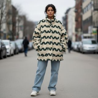 Stofă palton TEDDY JACQUARD Waves army green