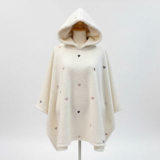 Stofă palton TEDDY EMBROIDERY Hearts ecru