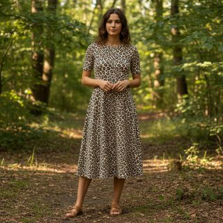 Catifea raiată STRETCH Little Leopard light sand