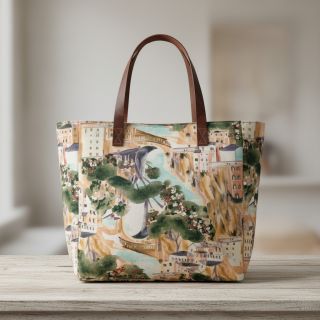 Țesătură decorativă Houses ecru digital print