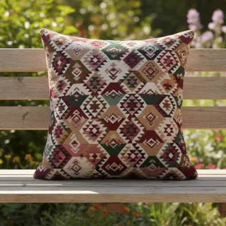 Țesătură decorativă jacquard Kilim fuchsia vert