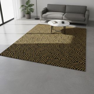 Țesătură decorativă jacquard Mesopotamie noir jaune