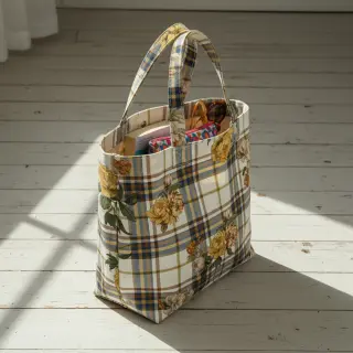 Țesătură decorativă premium Linenlook Classic Peony Check digital print