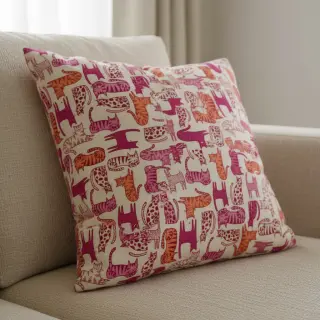 Țesătură decorativă Linenlook Cat Wildlife Art pink