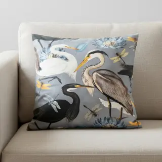 Țesătură decorativă VELVET Heron bird steel grey