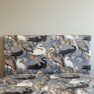 Țesătură decorativă VELVET Heron bird steel grey