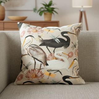 Țesătură decorativă VELVET Heron bird camel