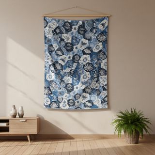 Țesătură decorativă jacquard Tucan allover bleu
