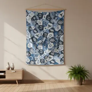 Țesătură decorativă jacquard Tucan allover bleu