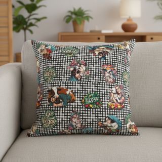 Țesătură decorativă Vegan black check digital print