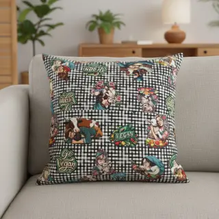 Țesătură decorativă Vegan black check digital print