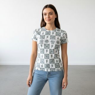 Tricot Happy faces square sage digital print