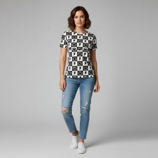 Tricot Happy faces square black digital print