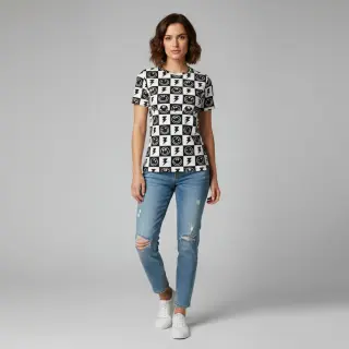 Tricot Happy faces square black digital print