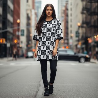 Tricot Happy faces square black digital print