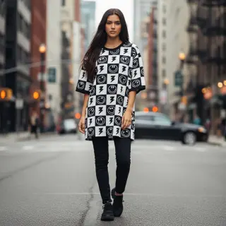 Tricot Happy faces square black digital print