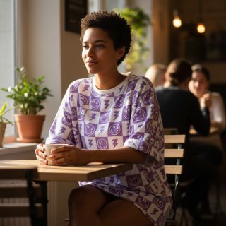 Tricot Happy faces square lavender digital print