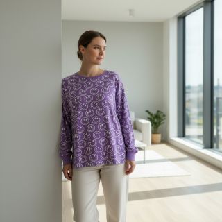 Tricot Happy faces lavender digital print