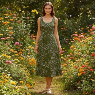 Viscoză cu in EMBROIDERY Leaves forest green