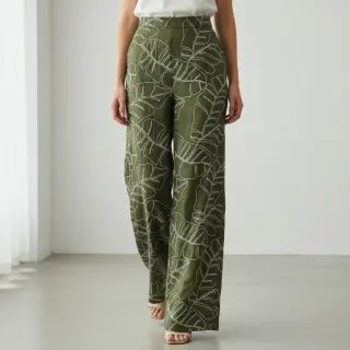 Viscoză cu in EMBROIDERY Leaves forest green