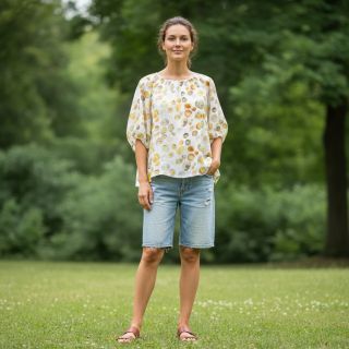 Viscoză cu in Natural Lin Livy yellow digital print