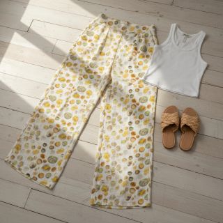 Viscoză cu in Natural Lin Livy yellow digital print