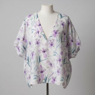 Viscoză cu in Natural Lin Laurel purple digital print