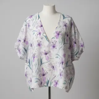 Viscoză cu in Natural Lin Laurel purple digital print