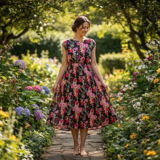 Viscoză SATIN Night flowers black digital print