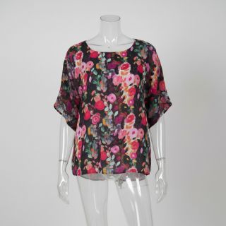 Viscoză SATIN Night flowers black digital print