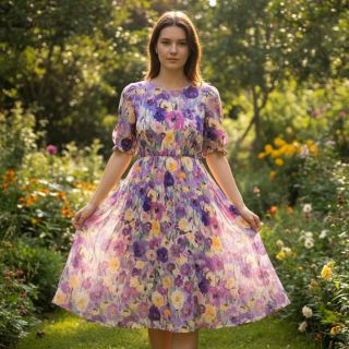 Viscoză SATIN Lavender flowers digital print